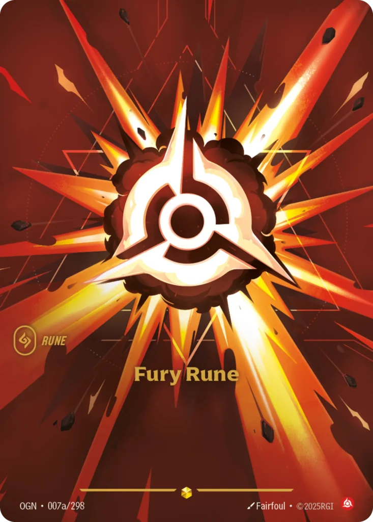 Karta Riftbound: Fury Rune (Alternate Art) — Rune, kolor Fury, dodatek Origins. Ilustracja: Fairfoul.