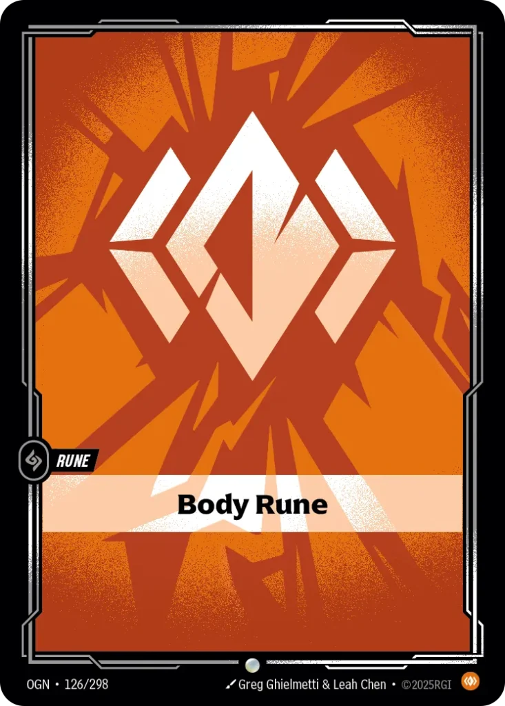 Karta Riftbound: Body Rune — Rune, kolor Body, dodatek Origins. Ilustracja: Greg Ghielmetti & Leah Chen.