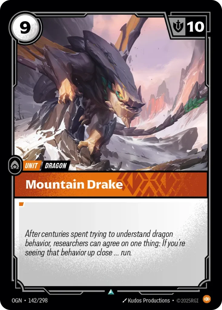 Karta Riftbound: Mountain Drake — Unit, kolor Body, dodatek Origins. Ilustracja: Kudos Productions.