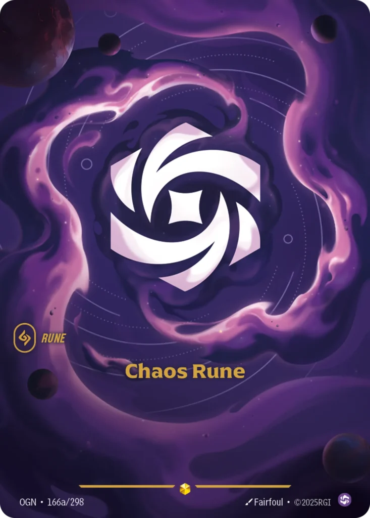 Karta Riftbound: Chaos Rune (Alternate Art) — Rune, kolor Chaos, dodatek Origins. Ilustracja: Fairfoul.