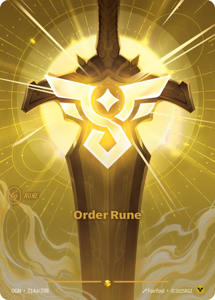 Karta Riftbound: Order Rune (Alternate Art) — Rune, kolor Order, dodatek Origins. Ilustracja: Fairfoul.