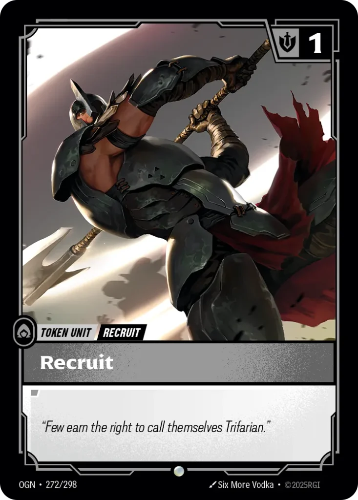 Karta Riftbound: Recruit (272) // Buff — Unit, kolor Colorless, dodatek Origins. Ilustracja: Six More Vodka.