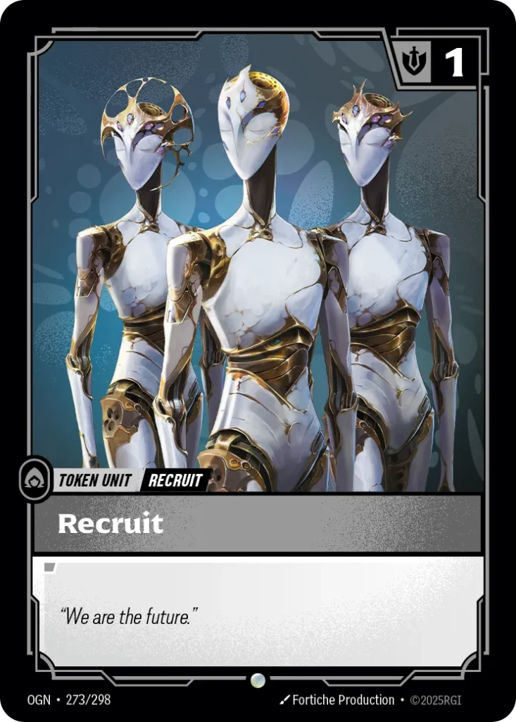 Karta Riftbound: Recruit (273) // Buff — Unit, kolor Colorless, dodatek Origins. Ilustracja: Fortiche Production.