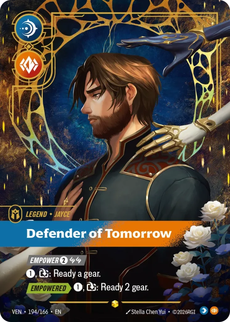 Karta Riftbound: Defender of Tomorrow — Legend, kolor Mind/Body, dodatek Vendetta. Ilustracja: Stella Chen Yui. Opis karty: Empower 2⚡1⚡, : Ready a gear. Empowered > 1⚡, : Ready 2 gear.