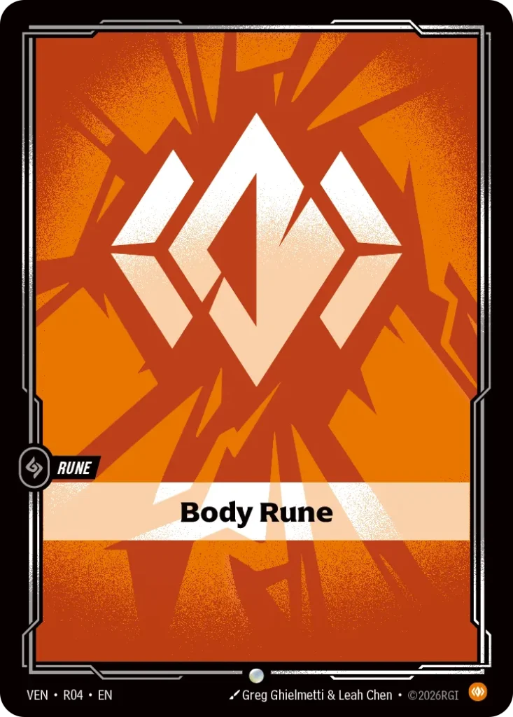 Karta Riftbound: Body Rune — Rune, kolor Body, dodatek Vendetta. Ilustracja: Greg Ghielmetti & Leah Chen. Opis karty: NO TEXT
